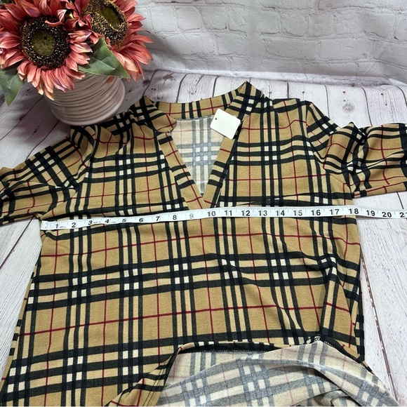 NWT boutique classic tartan plaid check tunic blouse mandarin collar classic - Picture 6 of 10